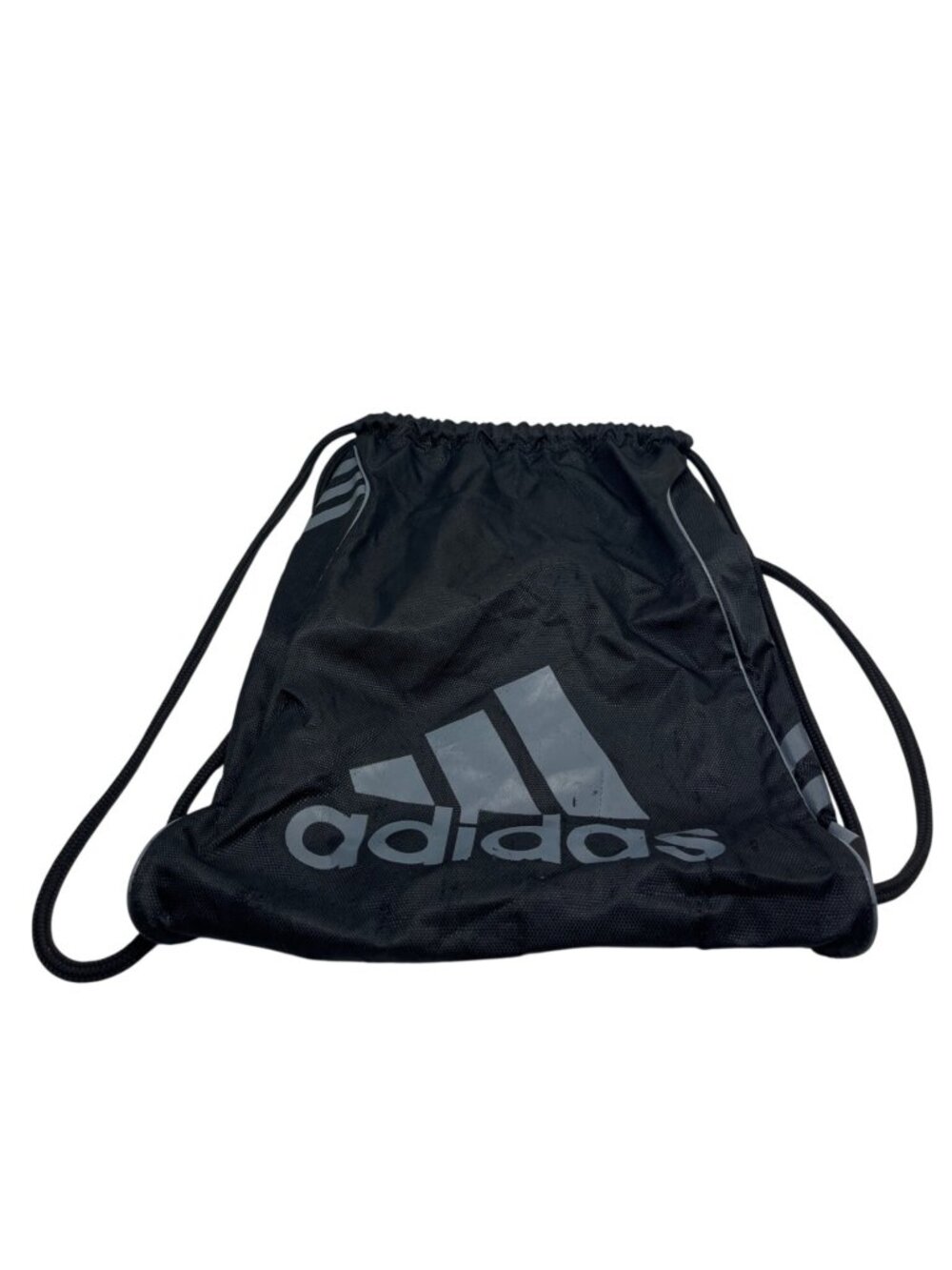 Adidas Black Drawstring Gym Bag With Gray Logo & Stripes 100% Polyester